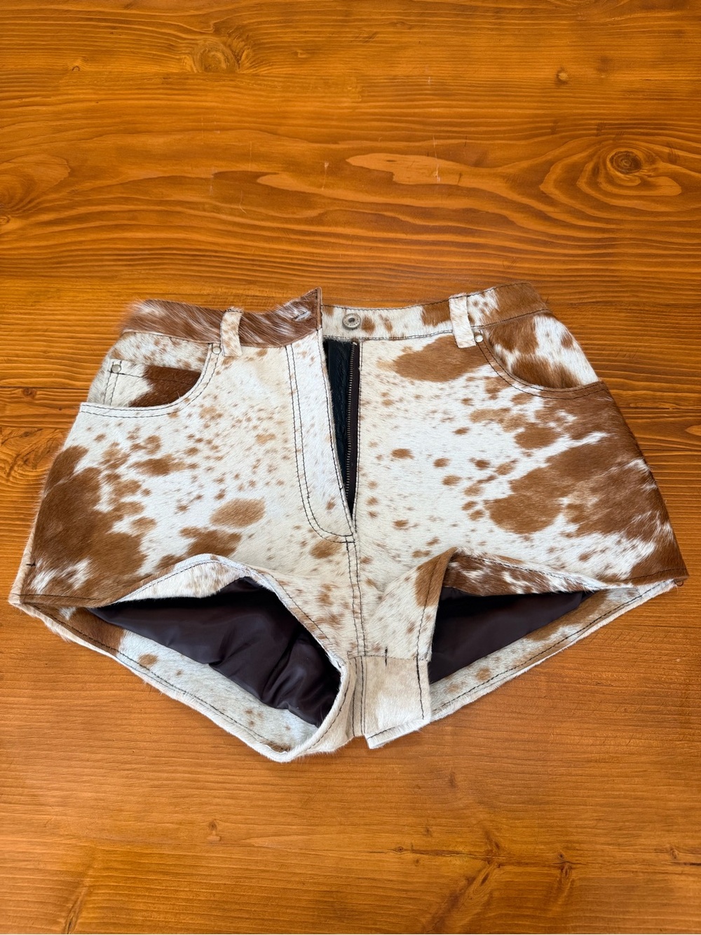 Nasty Gal Brown and White Cowhide High-Waist Shorts US size 6